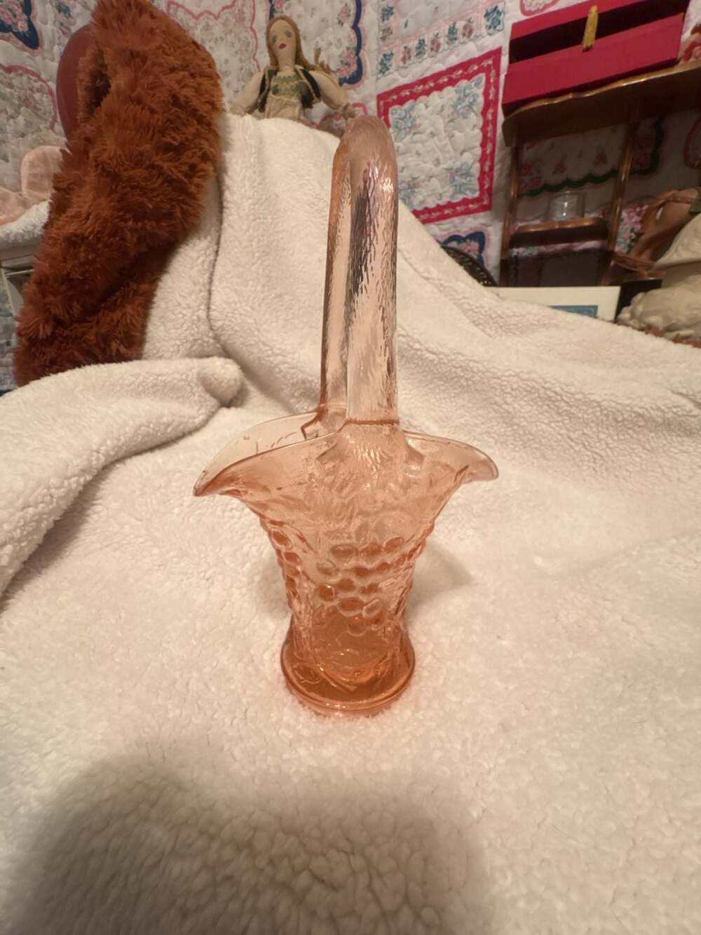 Vintage Imperial Glass Pink Depression Glass Grape Basket Vase
